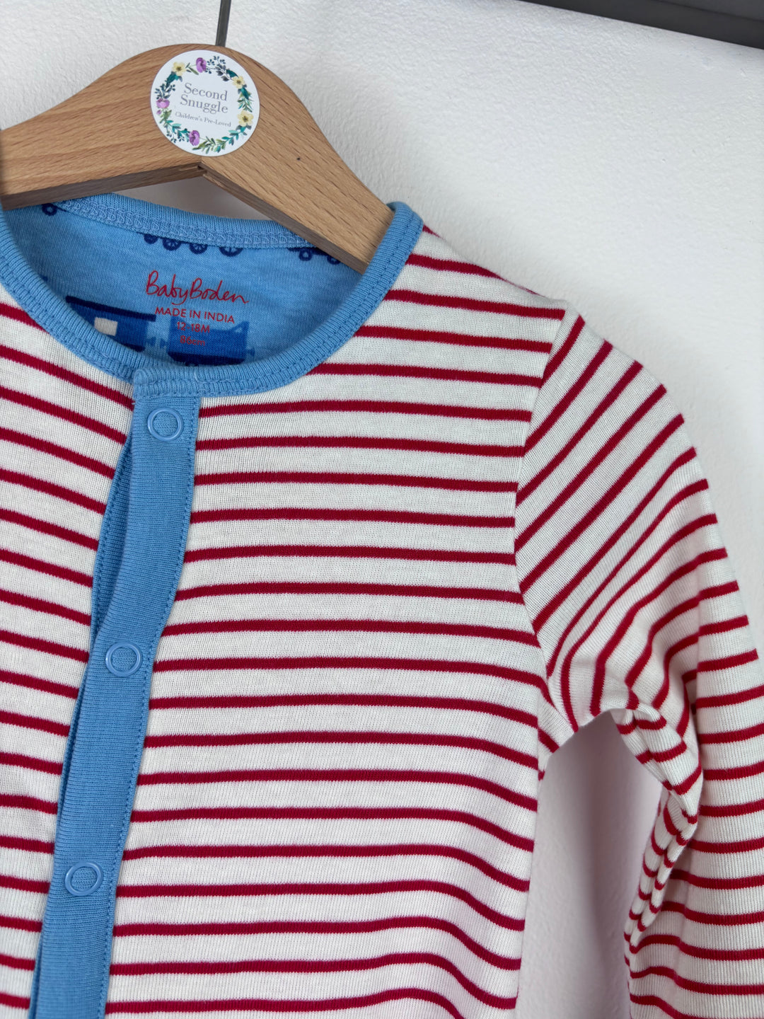 Boden Red Stripe Sleepsuit 12-18 Months-Rompers-Second Snuggle Preloved