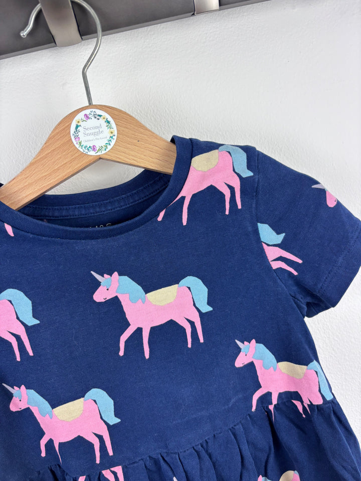 M&S Navy Unicorn Print Dress 2-3 Years-Dresses-Second Snuggle Preloved