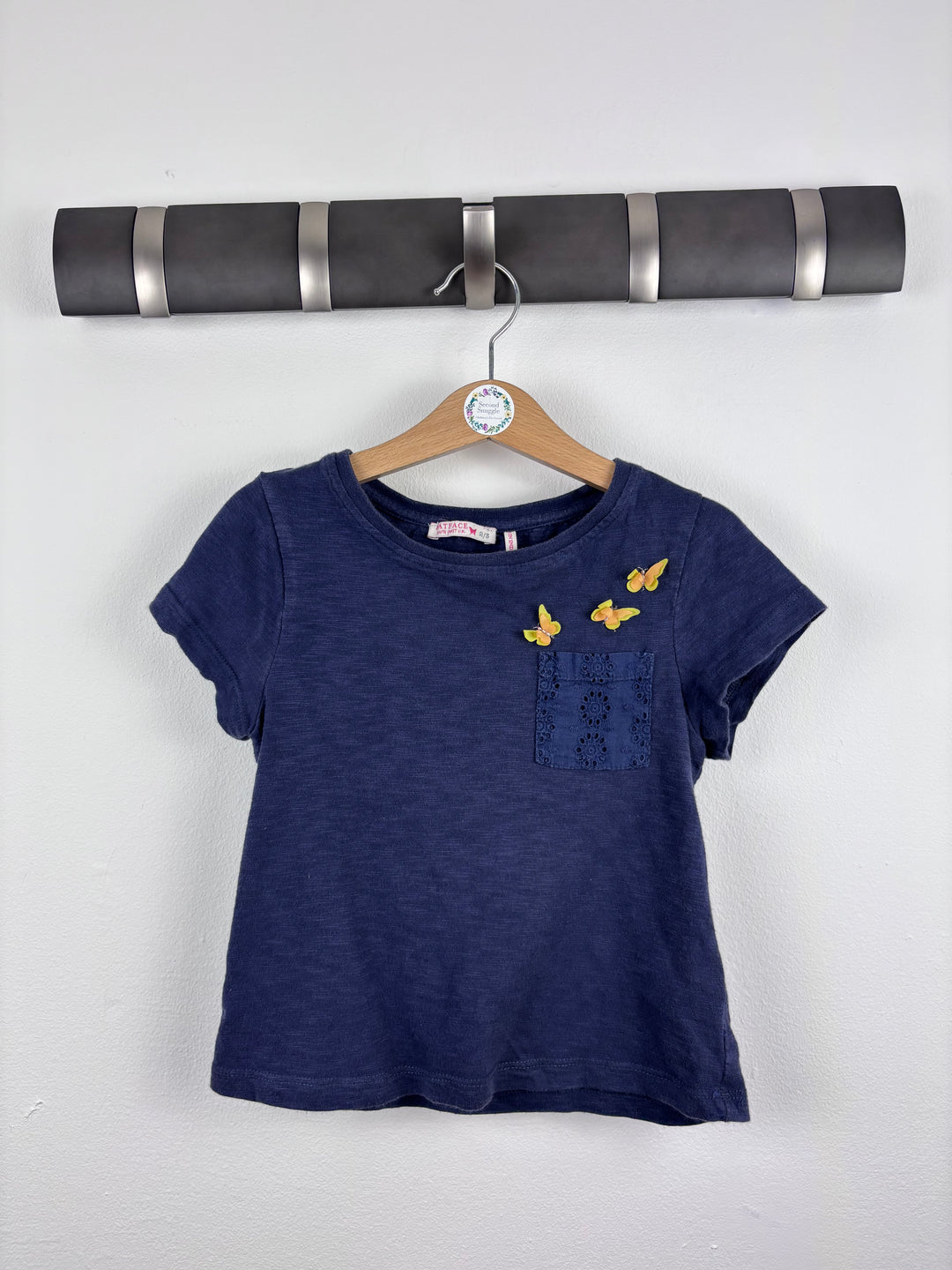 Fat Face Navy Butterfly Pocket T-Shirt 2-3 Years-Tops-Second Snuggle Preloved