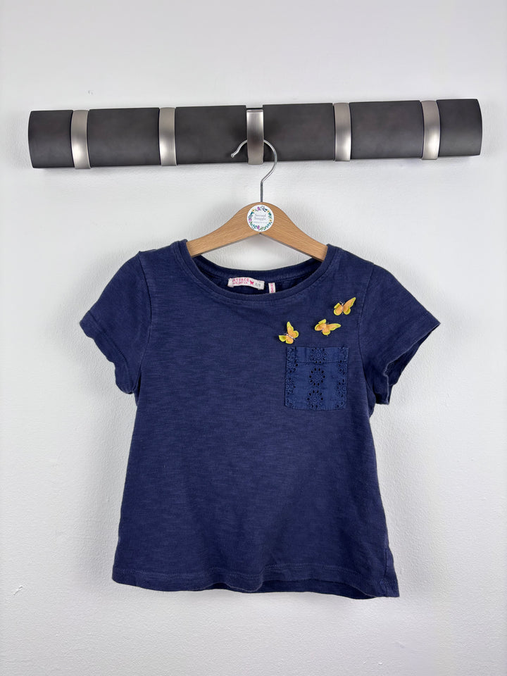 Fat Face Navy Butterfly Pocket T-Shirt 2-3 Years-Tops-Second Snuggle Preloved