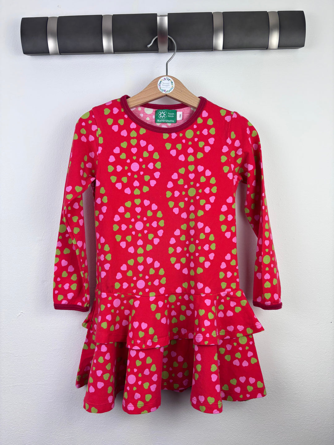 Naperonuttu Red Heart Print Dress 104 (3-4 Years)-Dresses-Second Snuggle Preloved