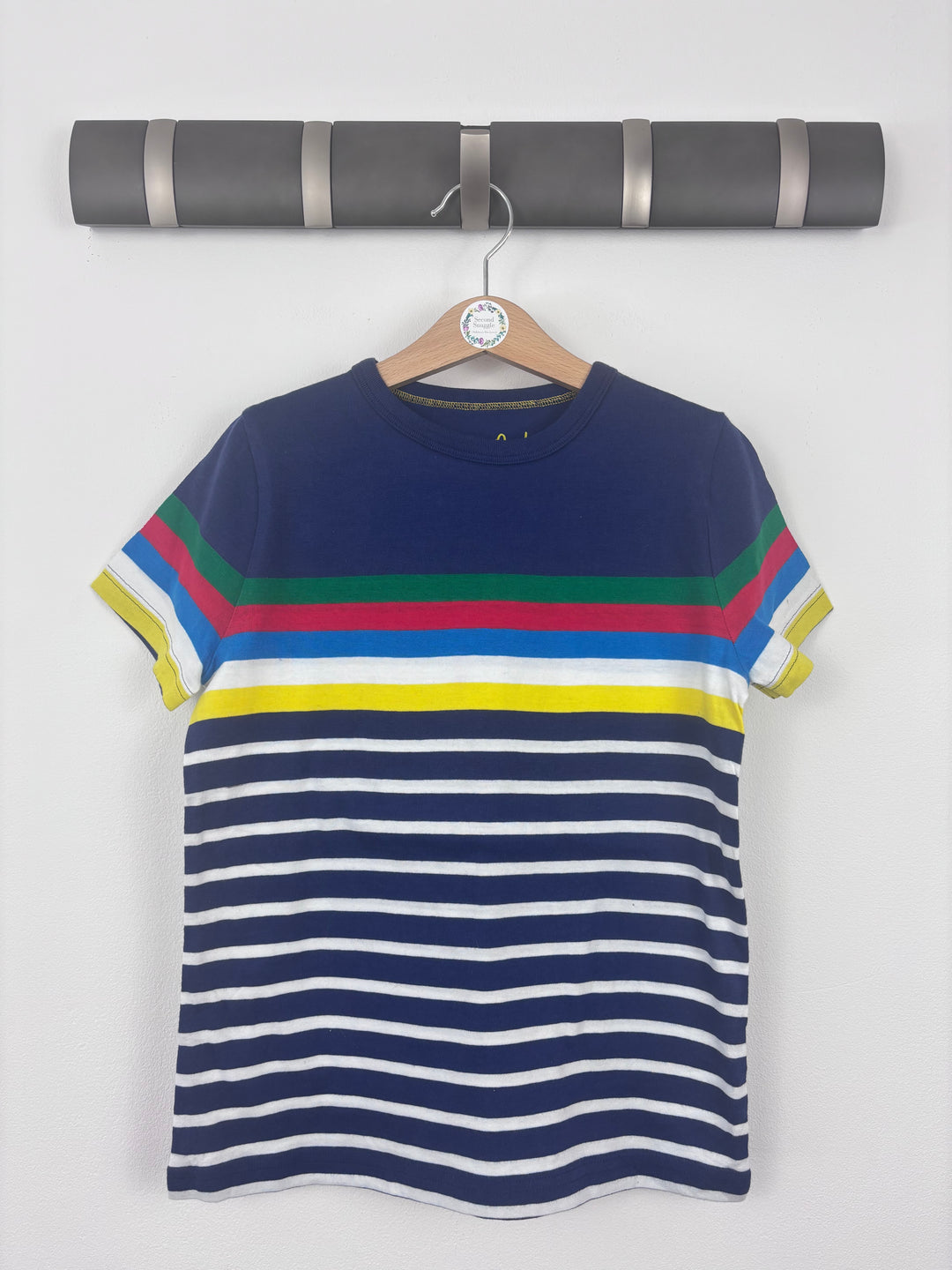 Boden Boys Rainbow Stripe Short Sleeve T-Shirt-Tops-Second Snuggle Preloved
