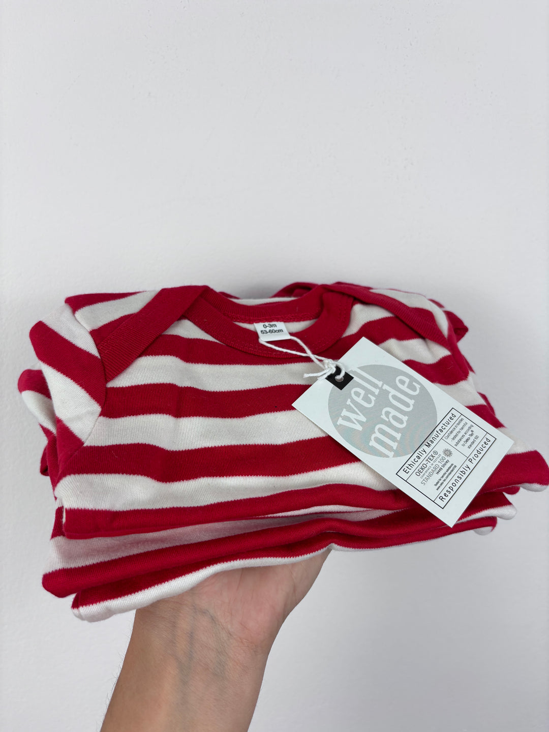 Mantis Red Stripe Baby Vests 0–3 Months (Set of 4)-Vests-Second Snuggle Preloved