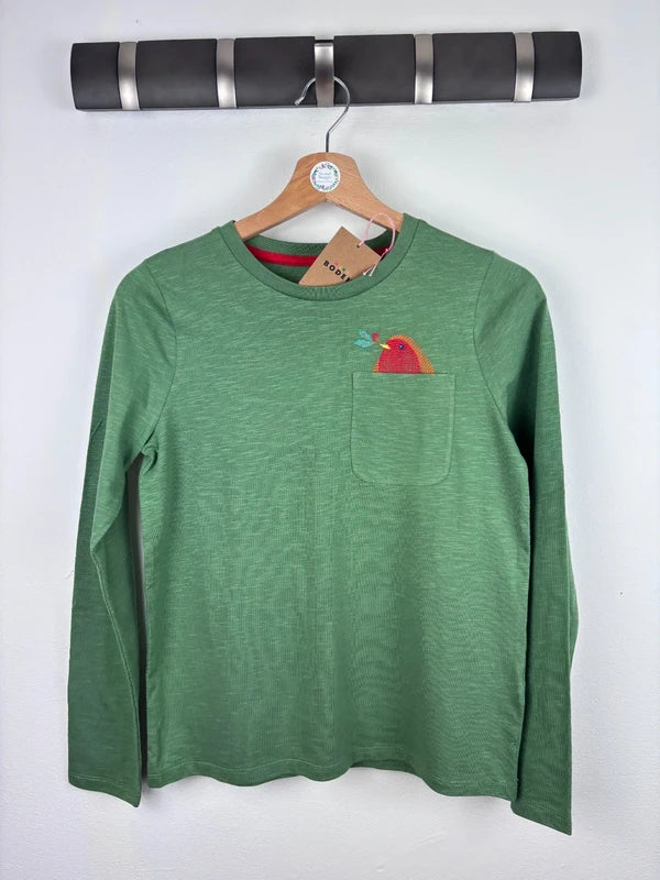 Mini Boden Green Long Sleeve Bird Pocket Top 11-12 Years