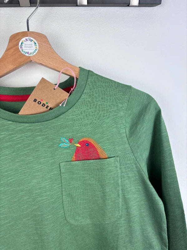 Mini Boden Green Long Sleeve Bird Pocket Top 11-12 Years-Tops-Second Snuggle Preloved