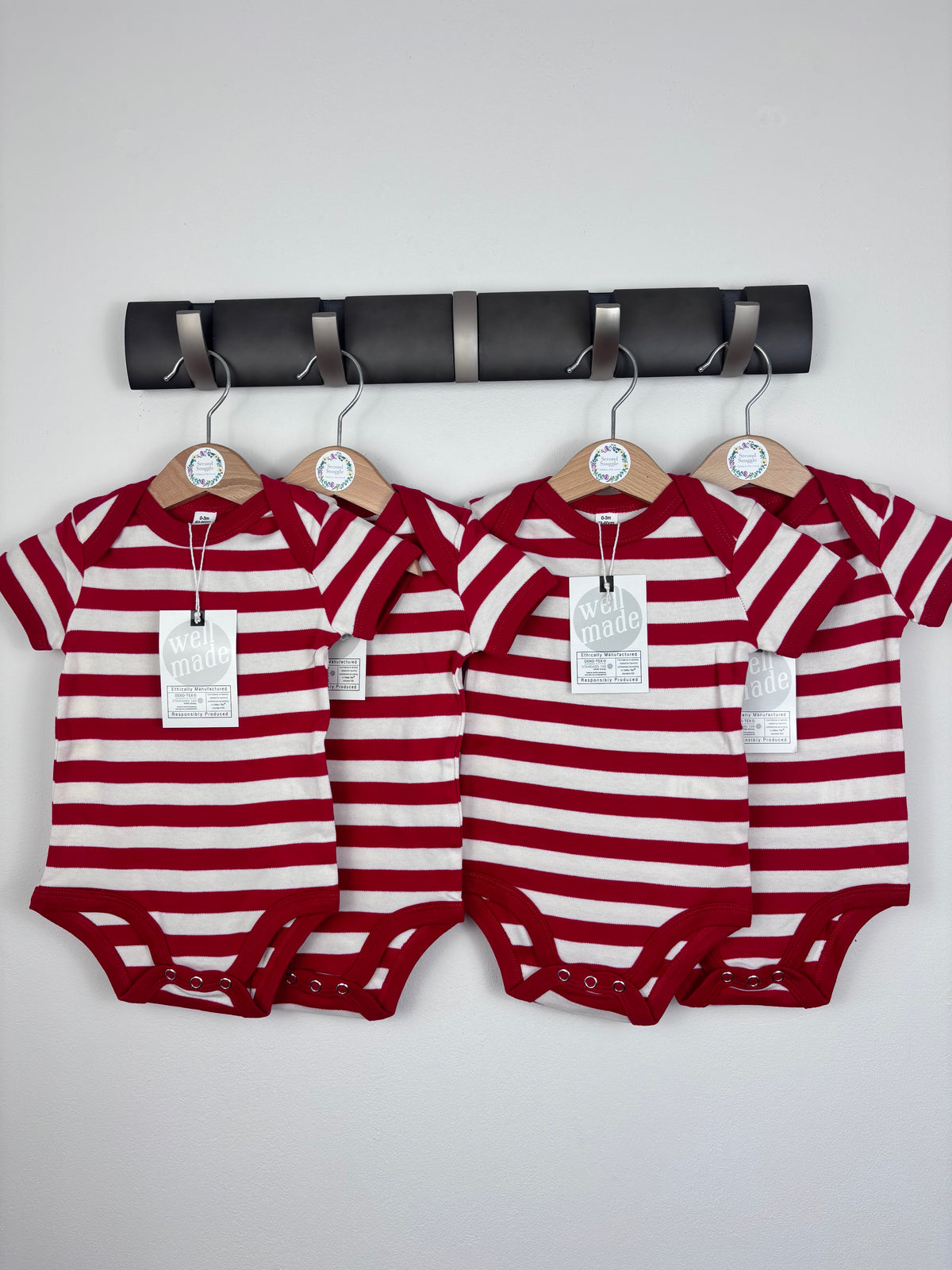 Mantis World Short Sleeve Body Suit Red Stripe 6-12 Months-Vests-Second Snuggle Preloved