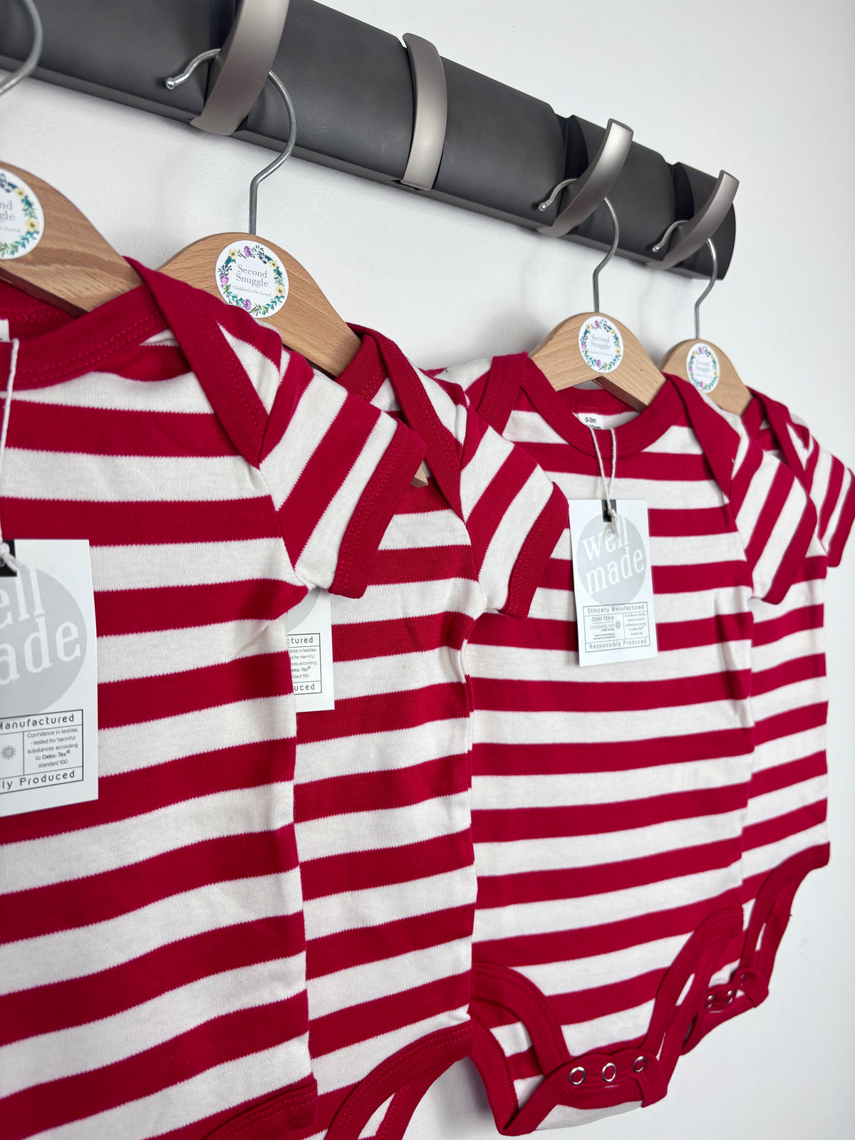 Mantis World Short Sleeve Body Suit Red Stripe 6-12 Months-Vests-Second Snuggle Preloved