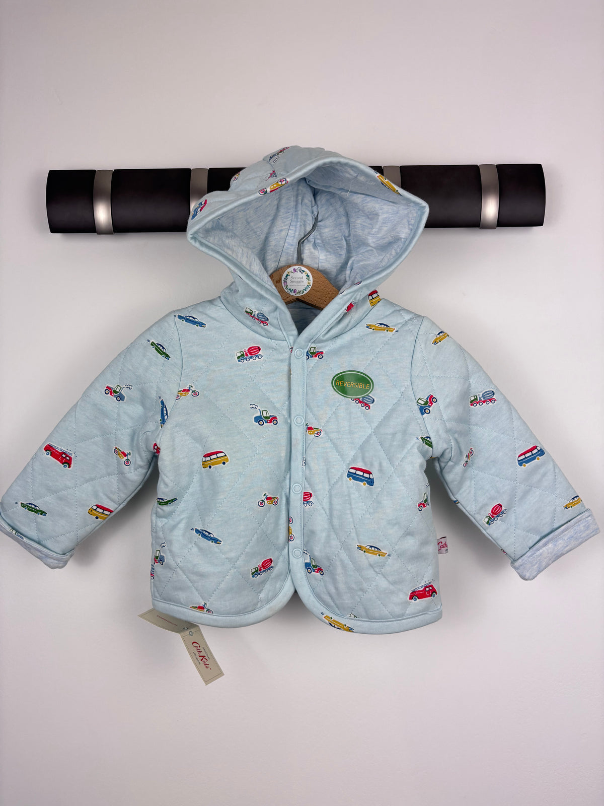 Cath Kidston Light Blue Reversible Vehicle Print Quilted Jacket-Jackets-Second Snuggle Preloved