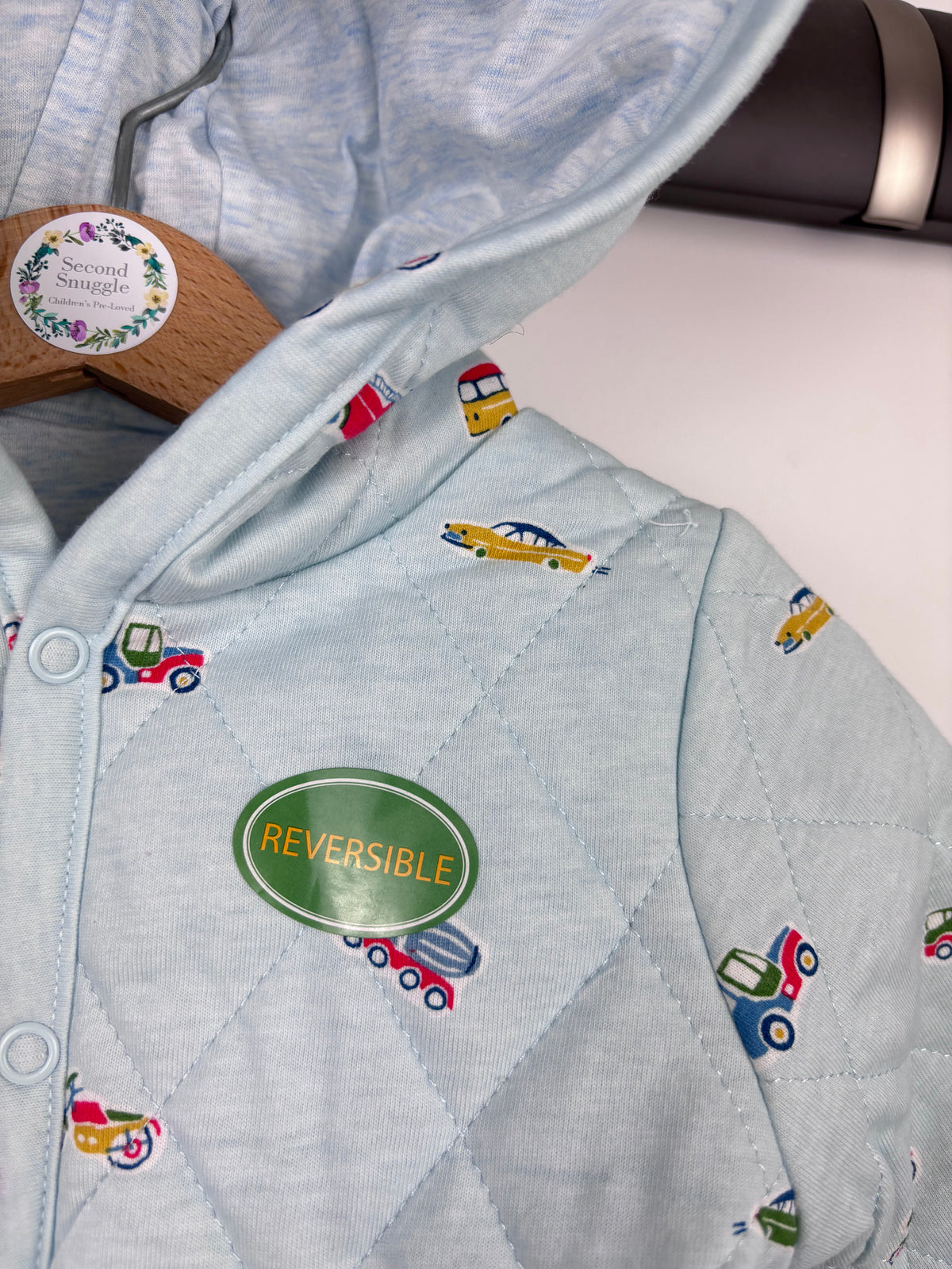 Cath Kidston Light Blue Reversible Vehicle Print Quilted Jacket-Jackets-Second Snuggle Preloved