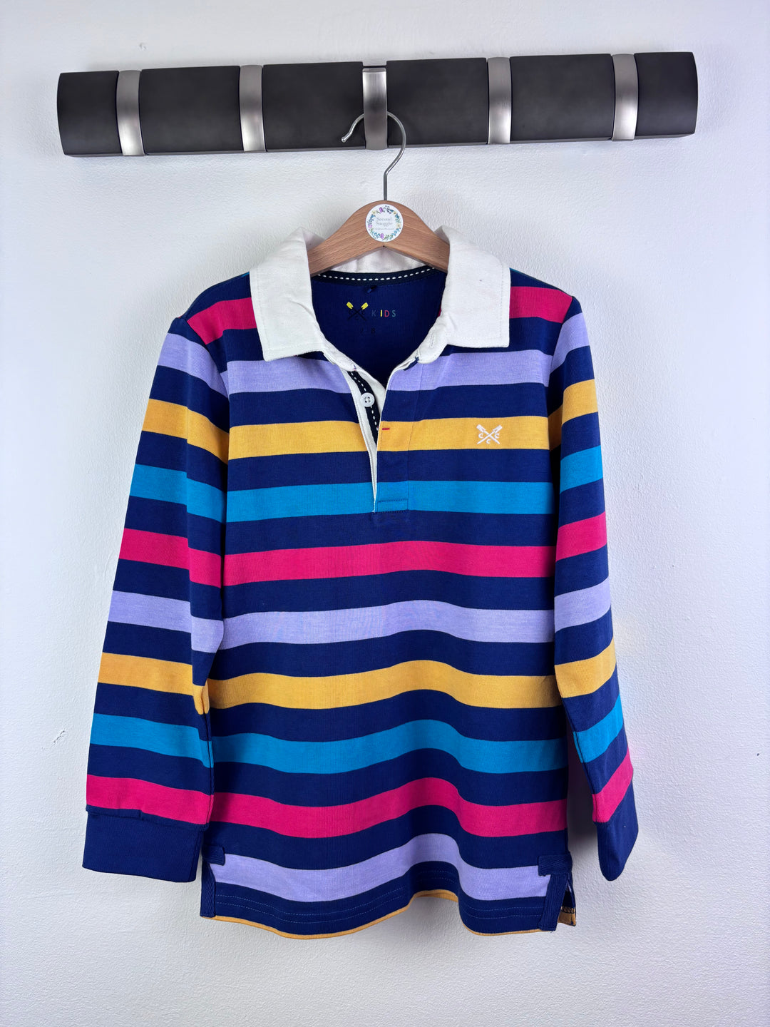 Crew Kids Navy Rainbow Stripe Rugby Top 7-8 Years-Tops-Second Snuggle Preloved