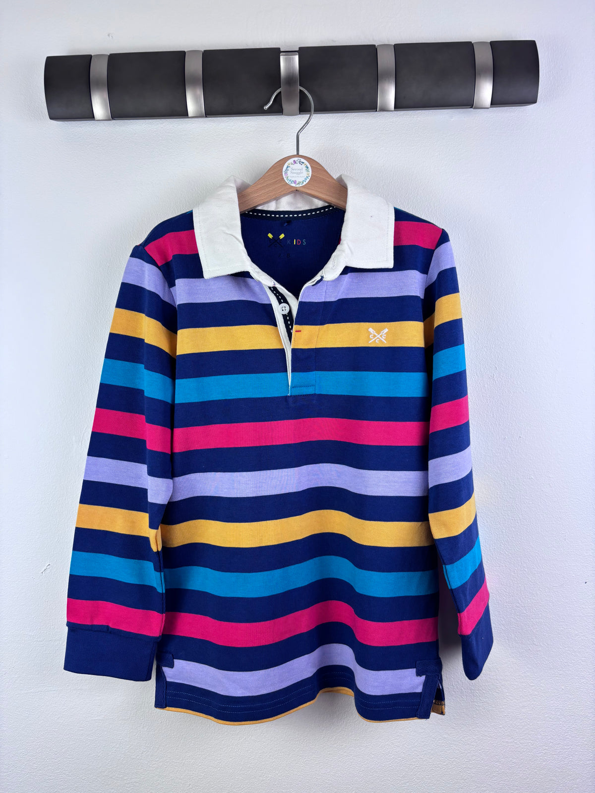 Crew Kids Navy Rainbow Stripe Rugby Top 7-8 Years-Tops-Second Snuggle Preloved