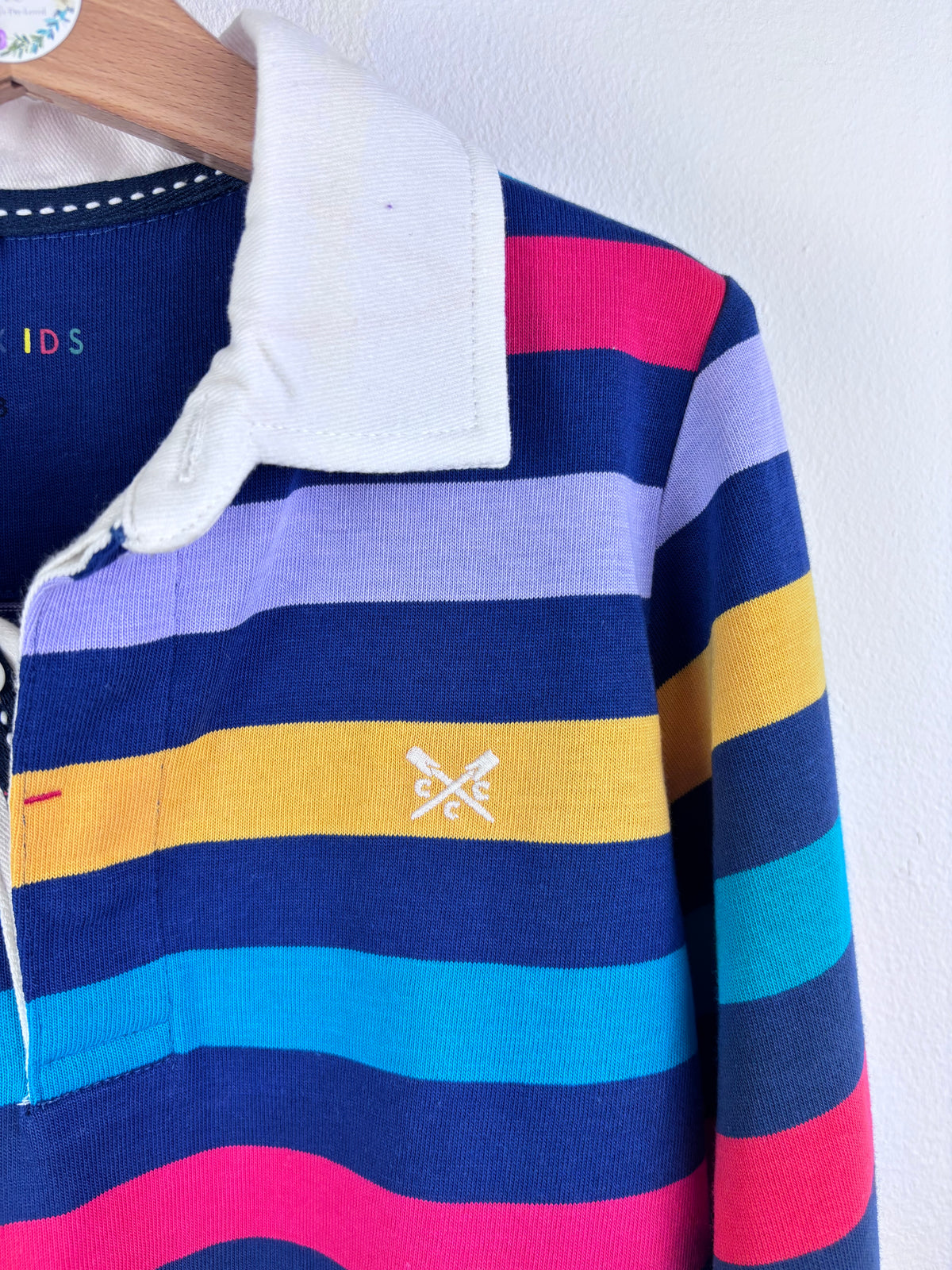Crew Kids Navy Rainbow Stripe Rugby Top 7-8 Years-Tops-Second Snuggle Preloved