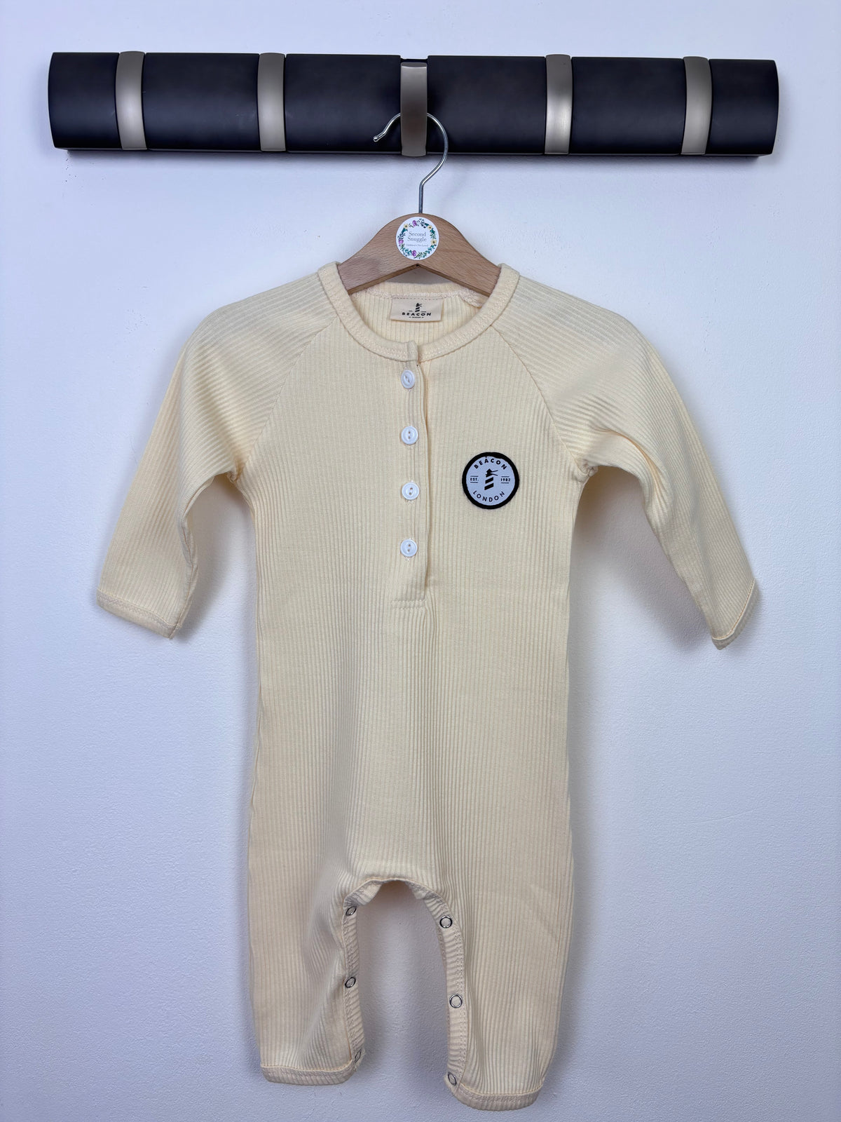Beacon London Cream Ribbed Sleepsuit Button Front-Rompers-Second Snuggle Preloved