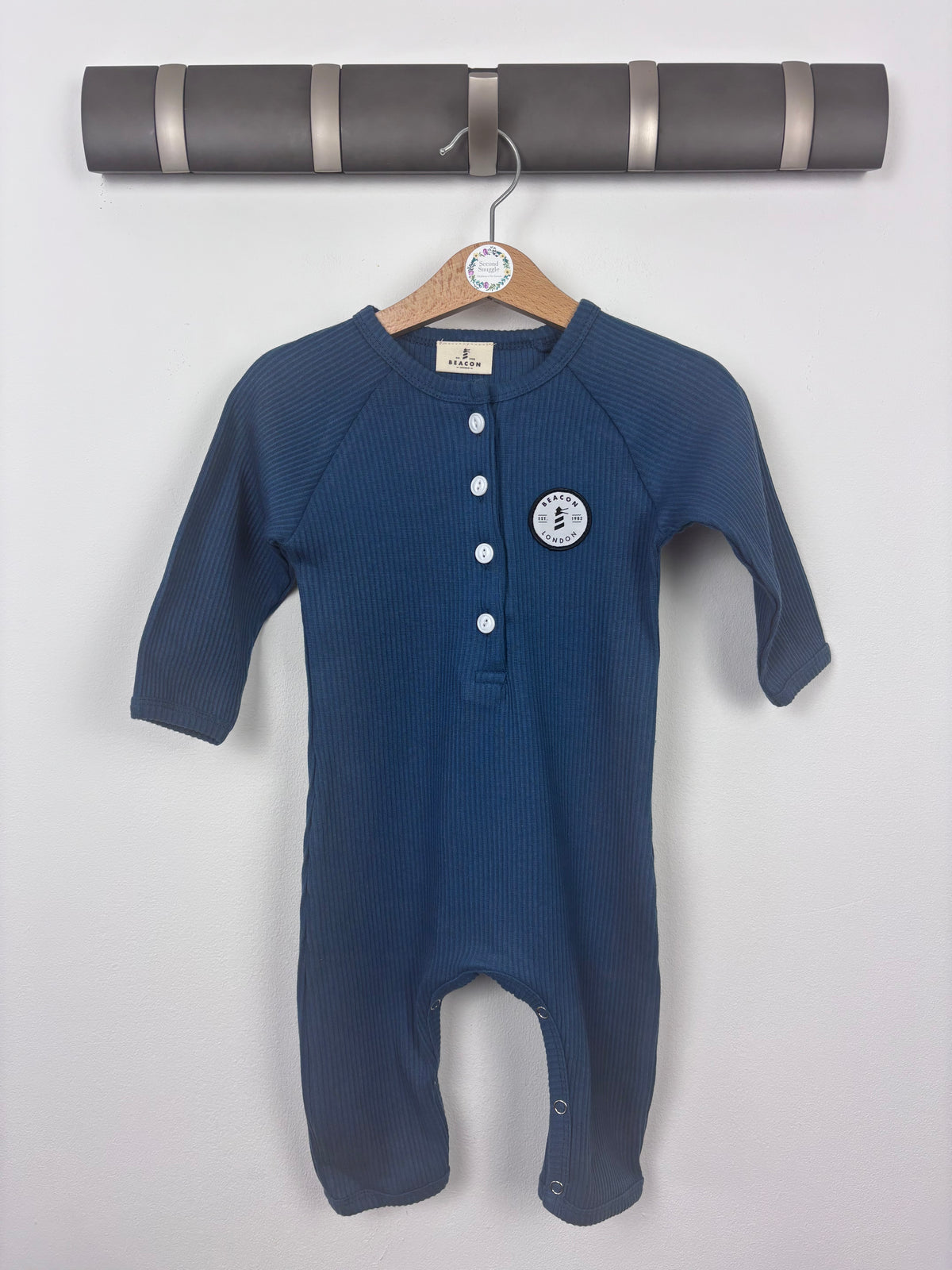 Beacon London Navy Ribbed Sleepsuit Button Front-Rompers-Second Snuggle Preloved
