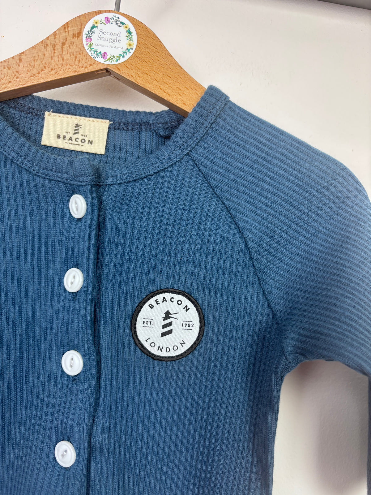 Beacon London Navy Ribbed Sleepsuit Button Front-Rompers-Second Snuggle Preloved