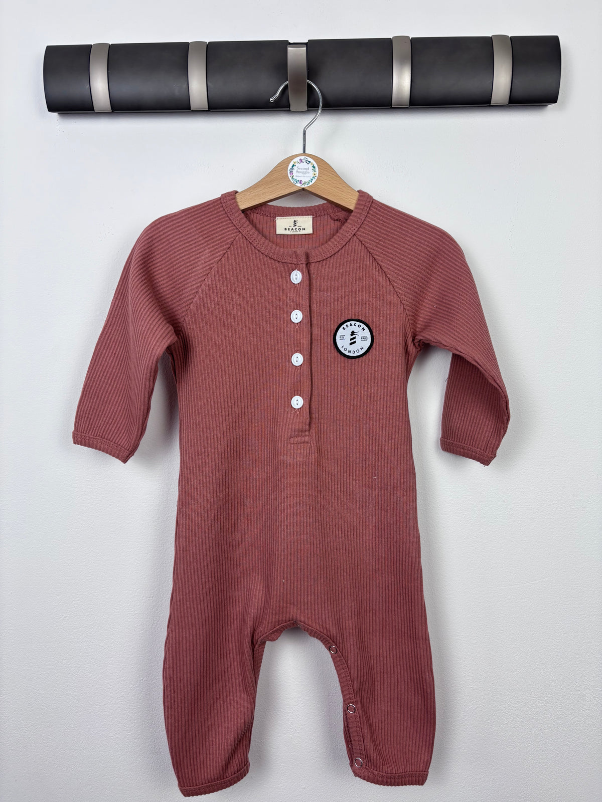 Beacon London Nude Brown Ribbed Sleepsuit Button Front-Rompers-Second Snuggle Preloved