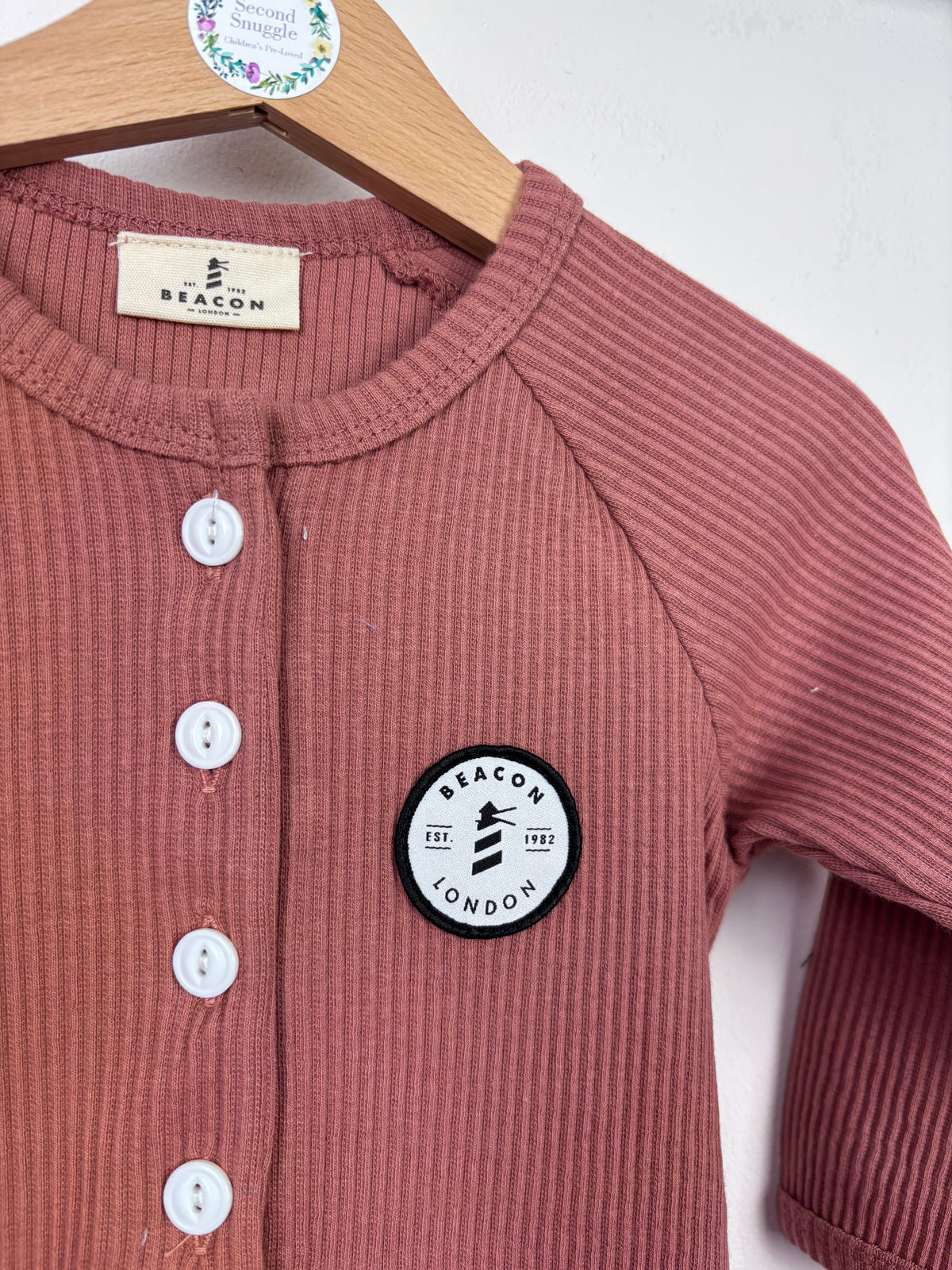 Beacon London Nude Brown Ribbed Sleepsuit Button Front-Rompers-Second Snuggle Preloved