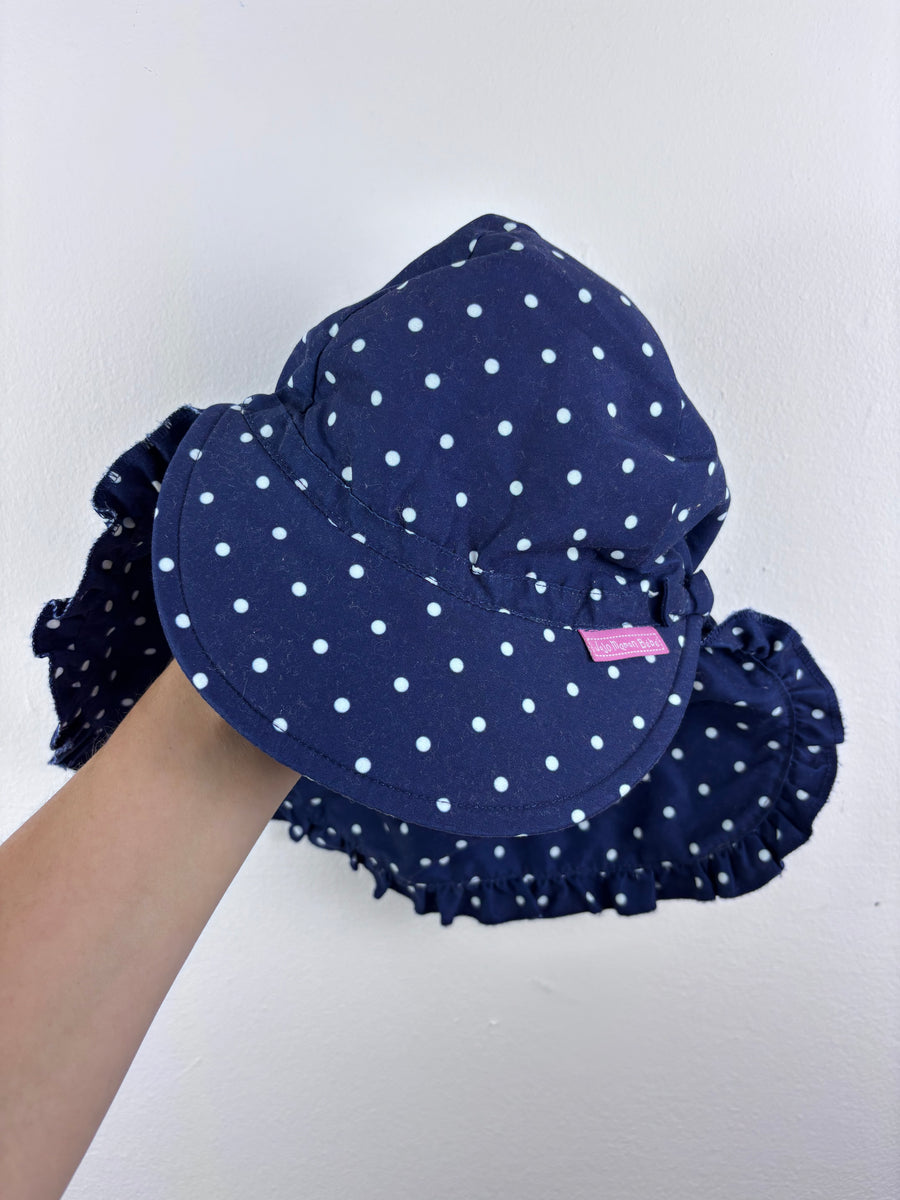 JoJo Maman Bébé Navy Spot Frill Sun Hat 2-3 Years-Hats-Second Snuggle Preloved