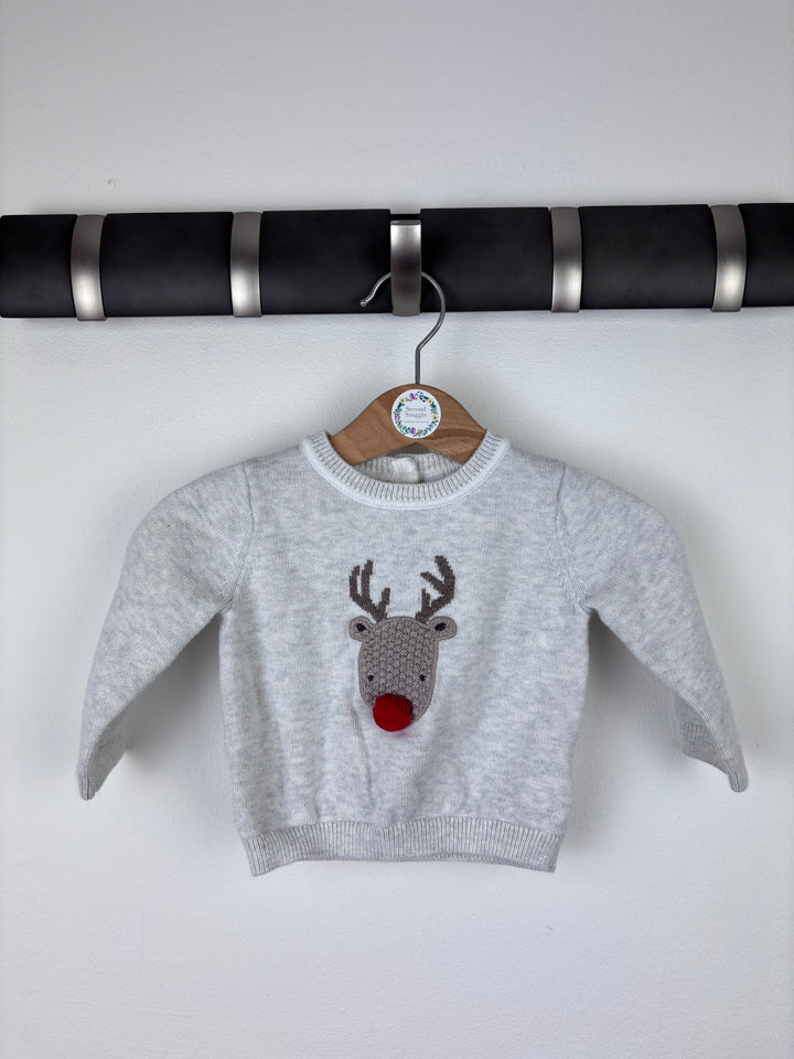 The Little White Company Grey Reindeer Jumper 0-3 Months-Jumpers-Second Snuggle Preloved