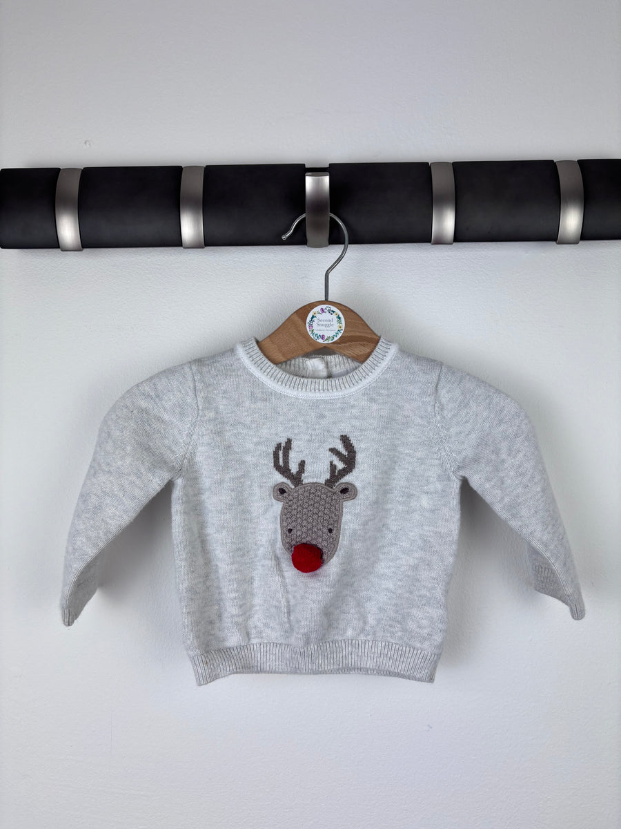 The Little White Company Grey Reindeer Jumper 0-3 Months-Jumpers-Second Snuggle Preloved
