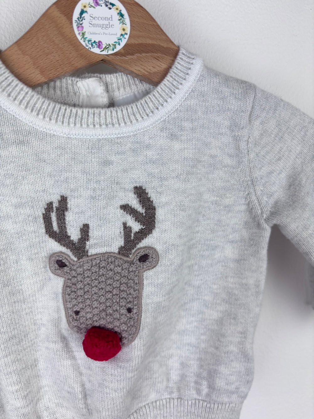 The Little White Company Grey Reindeer Jumper 0-3 Months-Jumpers-Second Snuggle Preloved