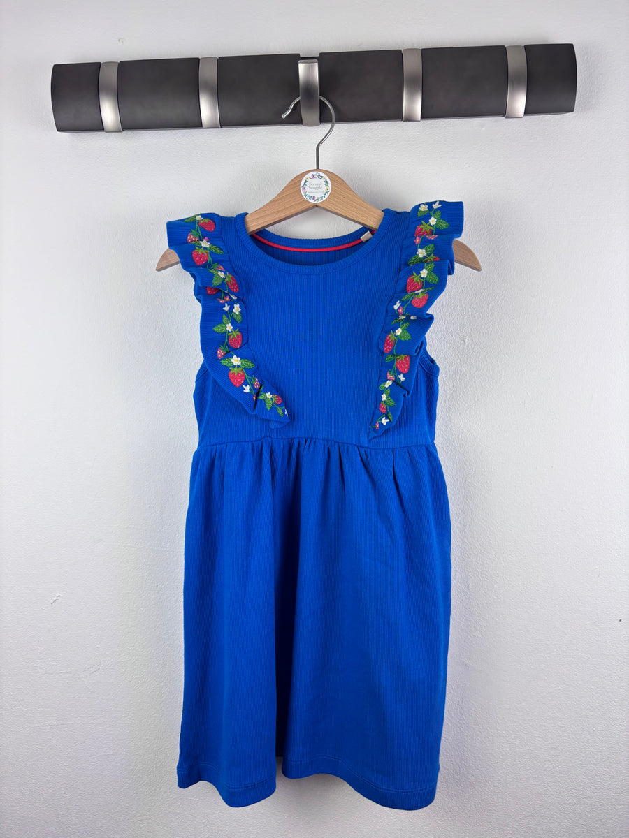 Boden Blue Ribbed Dress with Strawberry Frill Detail-Dresses-Second Snuggle Preloved