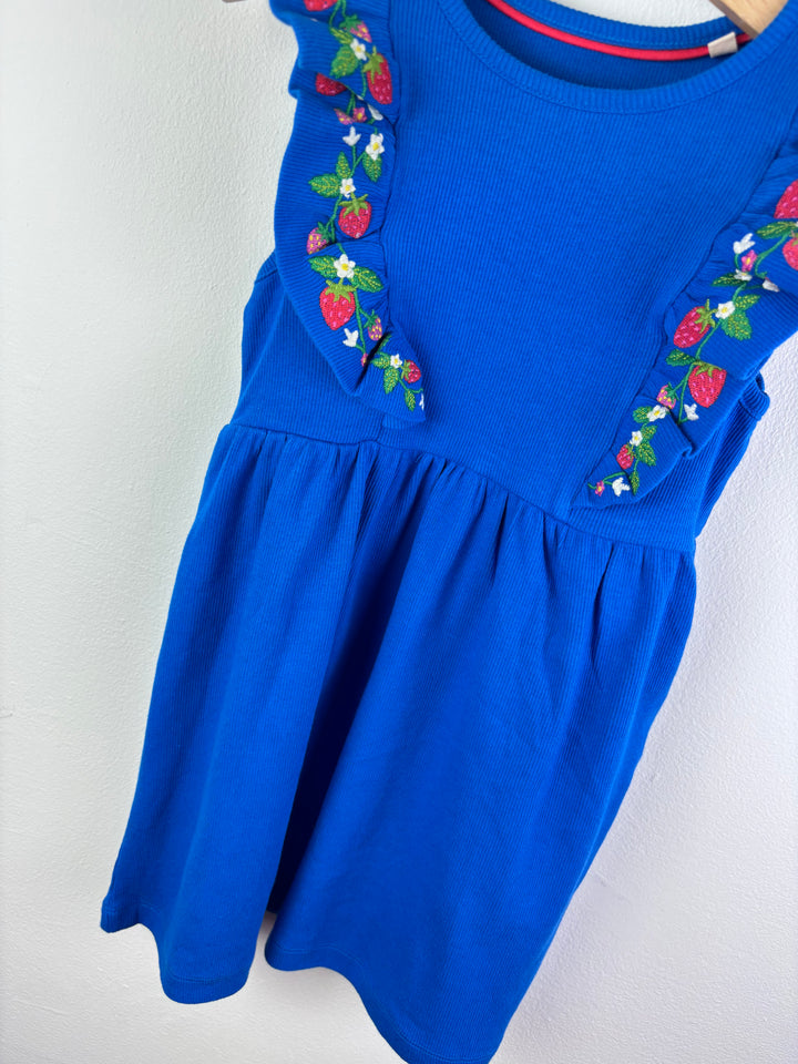 Boden Blue Ribbed Dress with Strawberry Frill Detail-Dresses-Second Snuggle Preloved