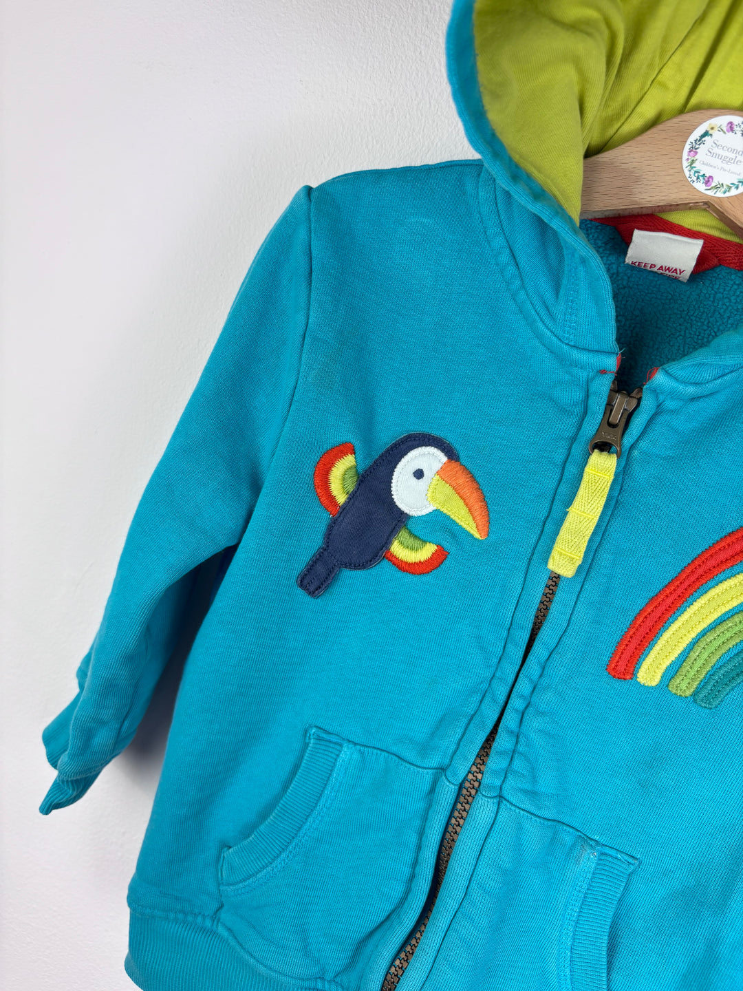 Frugi Blue Toucan Rainbow Hoodie 2-3 Years-Hoodies-Second Snuggle Preloved