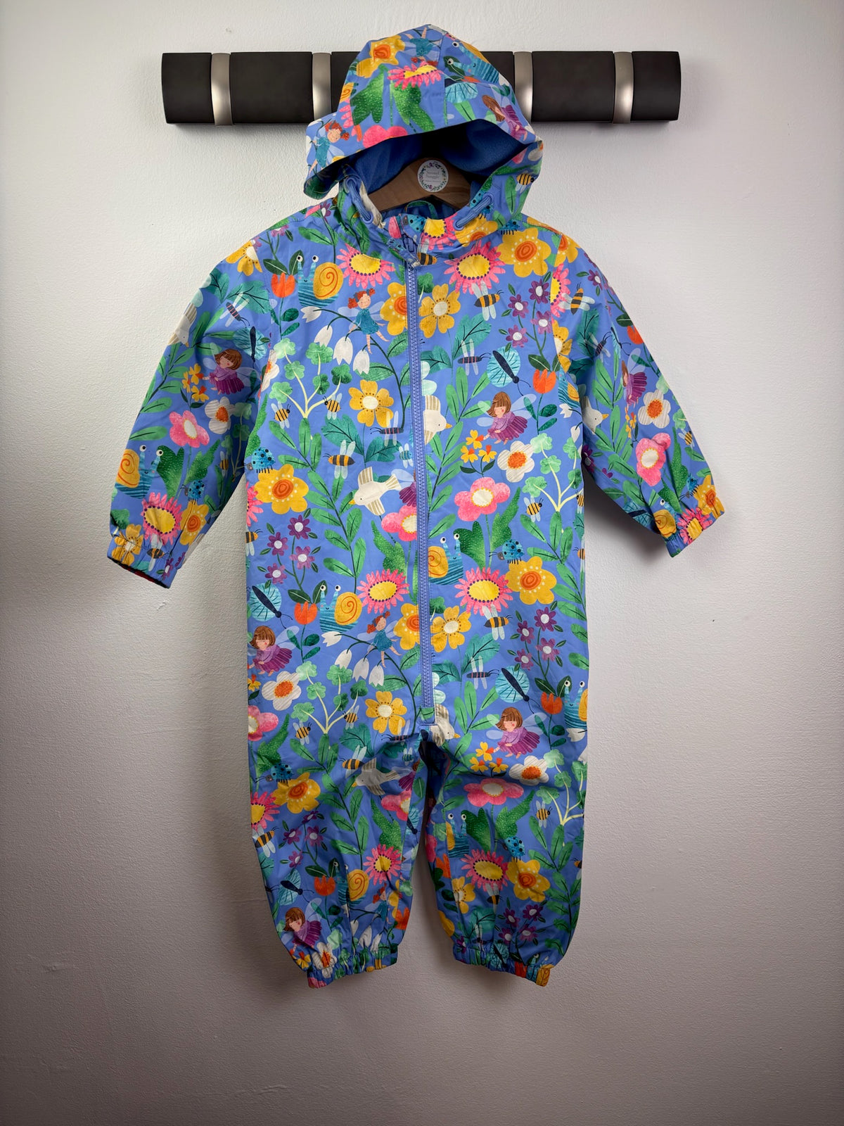 Next Blue Floral Fleece Lined Puddlesuit-Puddle Suits-Second Snuggle Preloved