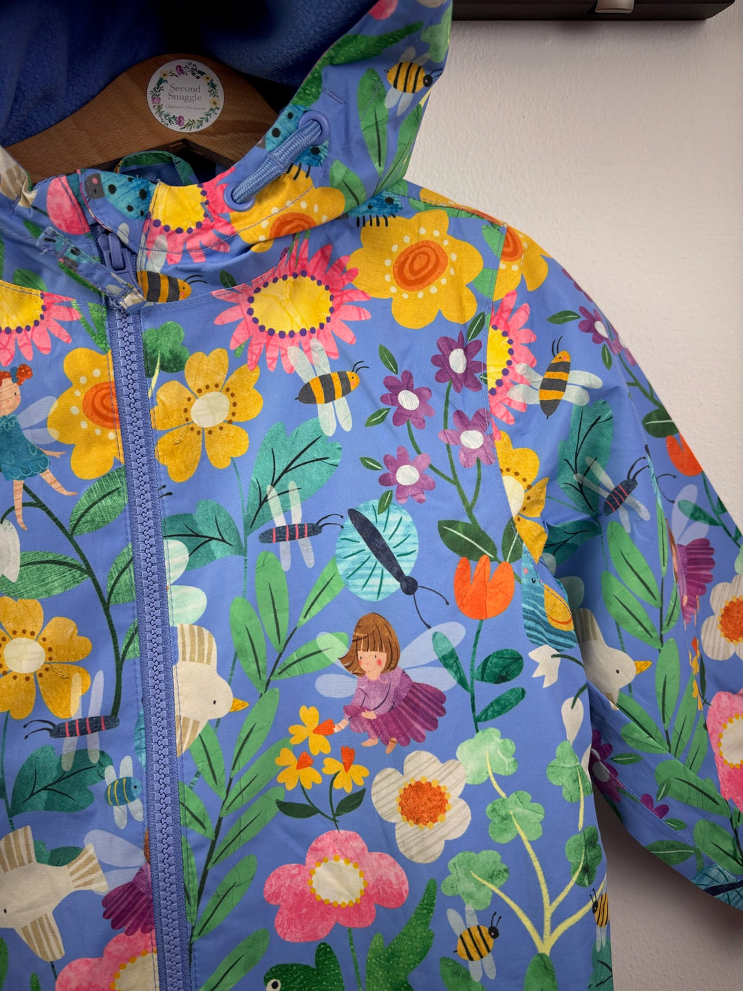 Next Blue Floral Fleece Lined Puddlesuit-Puddle Suits-Second Snuggle Preloved