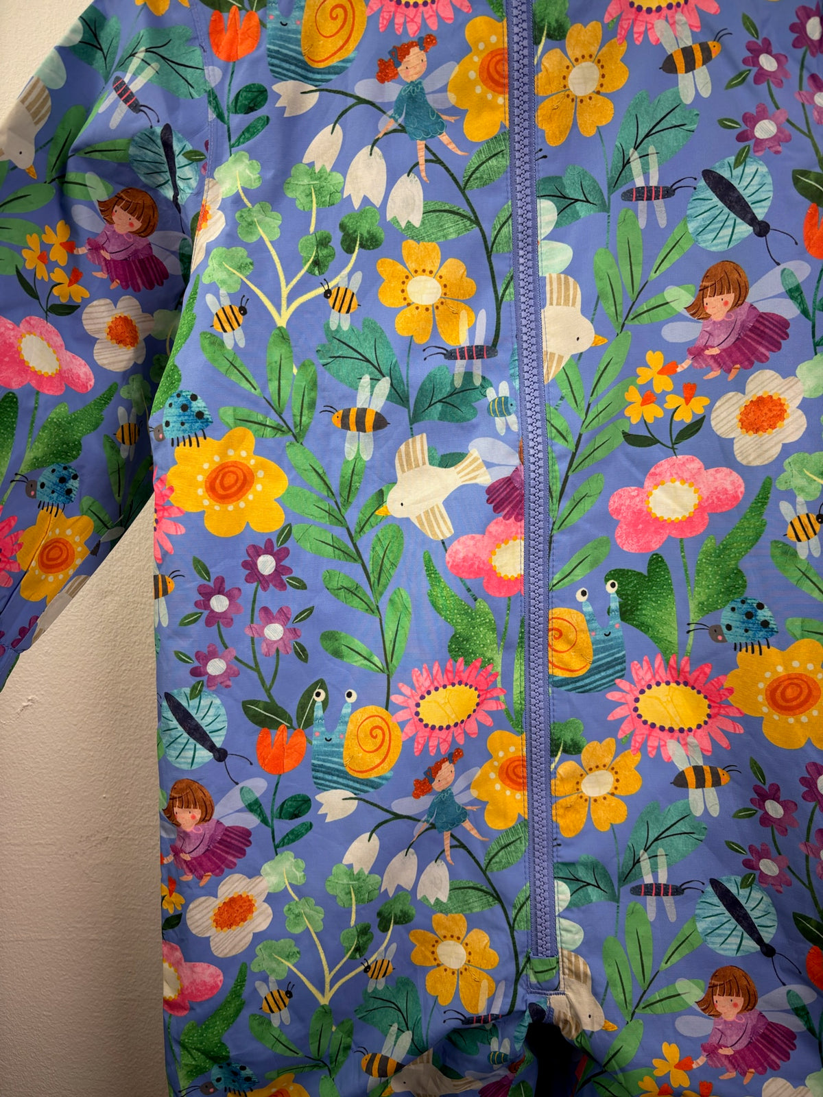 Next Blue Floral Fleece Lined Puddlesuit-Puddle Suits-Second Snuggle Preloved