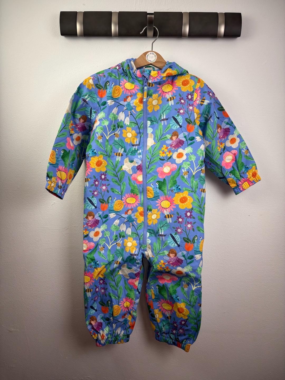 Next Blue Floral Fleece Lined Puddlesuit-Puddle Suits-Second Snuggle Preloved