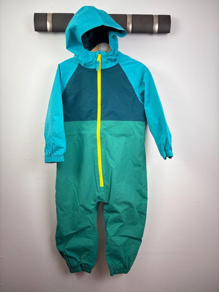 Next Teal Colour Block Fleece Lined Puddlesuit-Puddle Suits-Second Snuggle Preloved