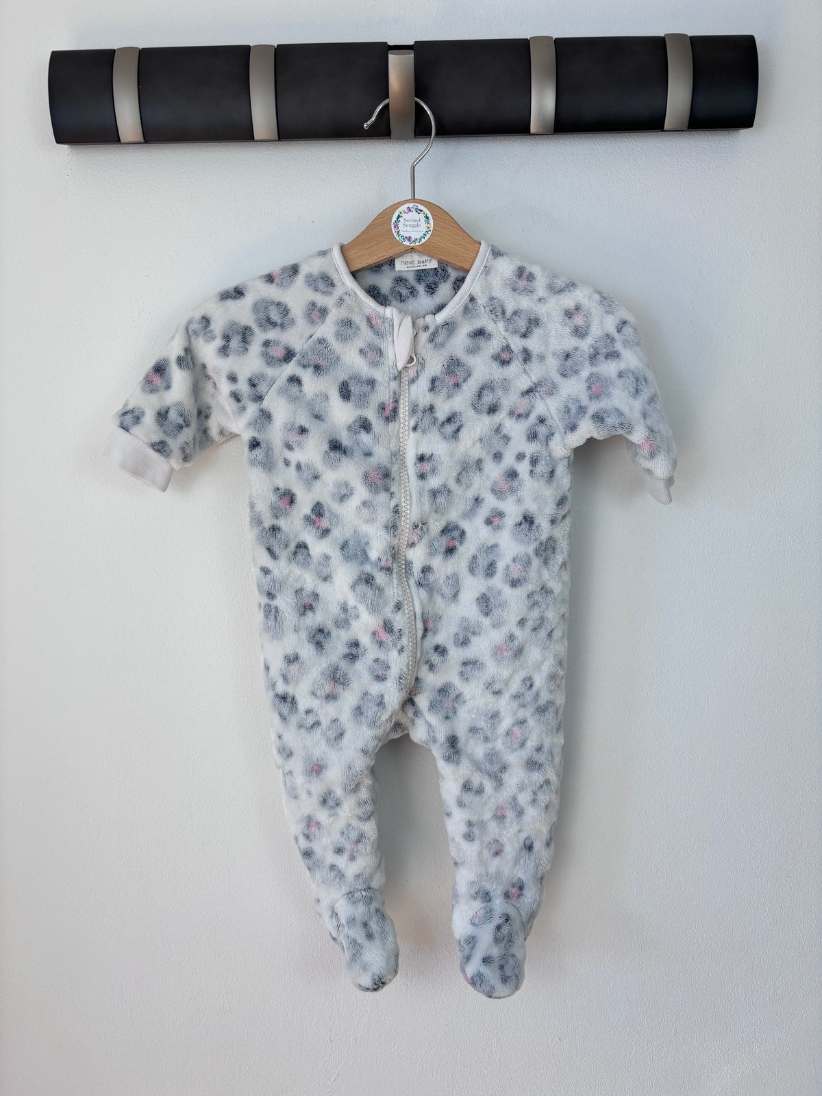 Next Cream Leopard Print Fleece Sleepsuit Up To 3 Months-Sleepsuits-Second Snuggle Preloved