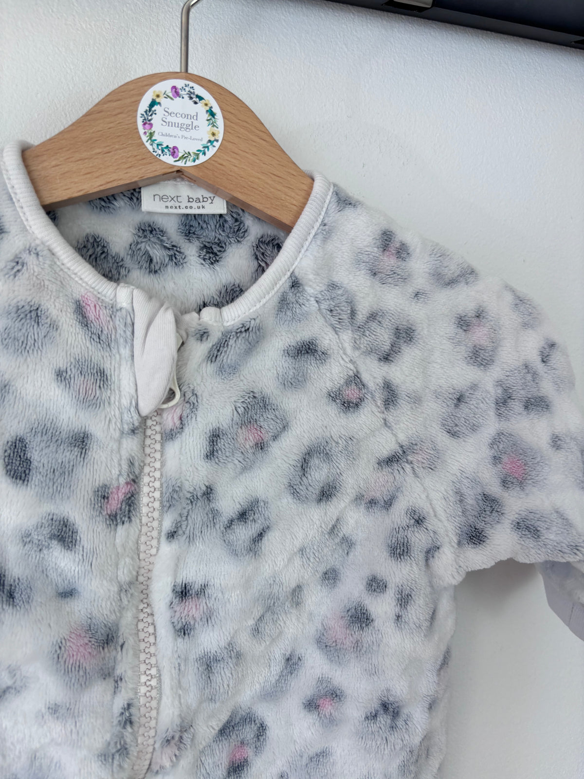 Next Cream Leopard Print Fleece Sleepsuit Up To 3 Months-Sleepsuits-Second Snuggle Preloved