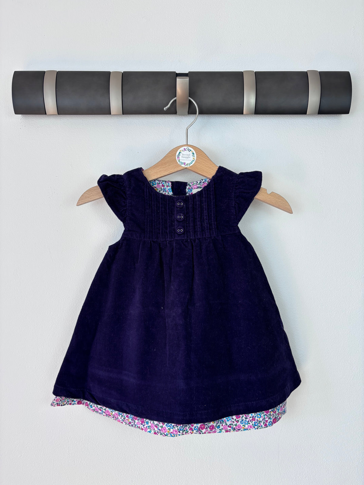 JoJo Maman Bébé Navy Corduroy Floral Trim Dress 0-3 Months-Dresses-Second Snuggle Preloved