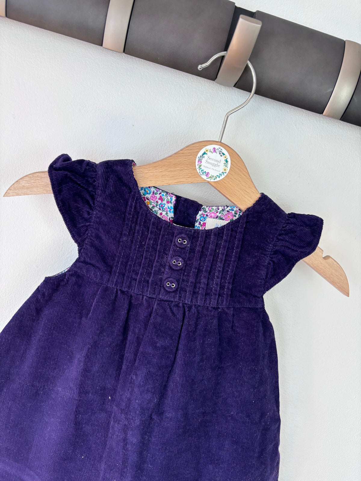 JoJo Maman Bébé Navy Corduroy Floral Trim Dress 0-3 Months-Dresses-Second Snuggle Preloved