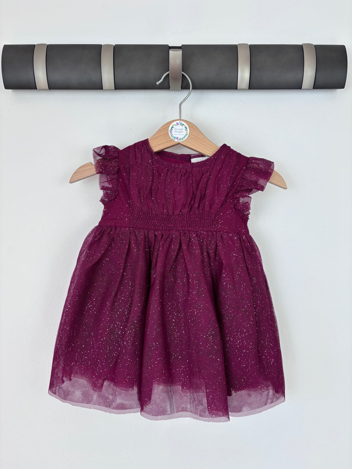 Next Burgundy Glitter Tulle Party Dress Up to 3 Months-Dresses-Second Snuggle Preloved