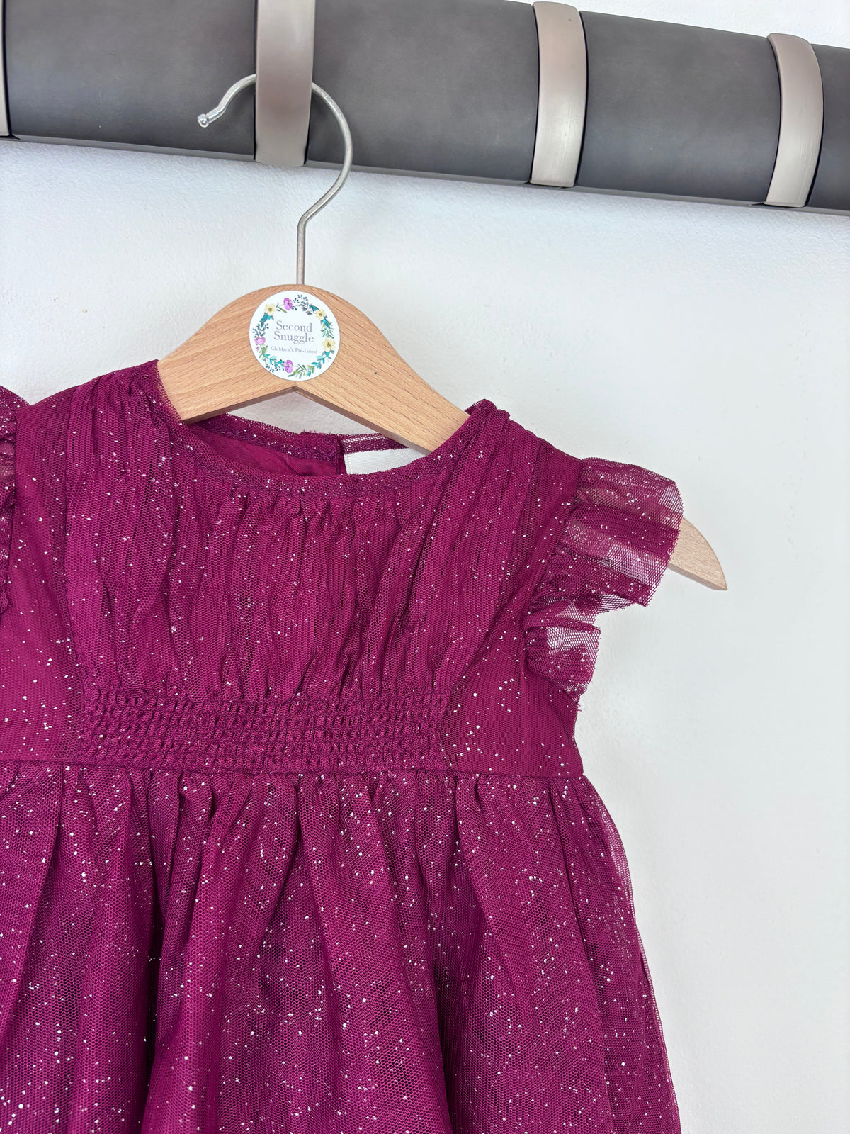 Next Burgundy Glitter Tulle Party Dress Up to 3 Months-Dresses-Second Snuggle Preloved