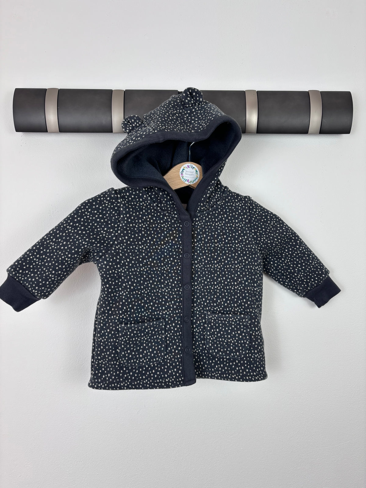 Next Navy Spot Fleece Lined Hooded Jacket Up To 3 Months-Jackets-Second Snuggle Preloved