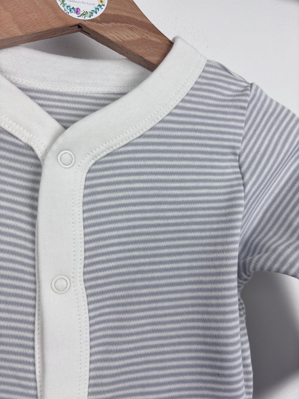M&S Grey Stripe Sleepsuit-Sleepsuits-Second Snuggle Preloved