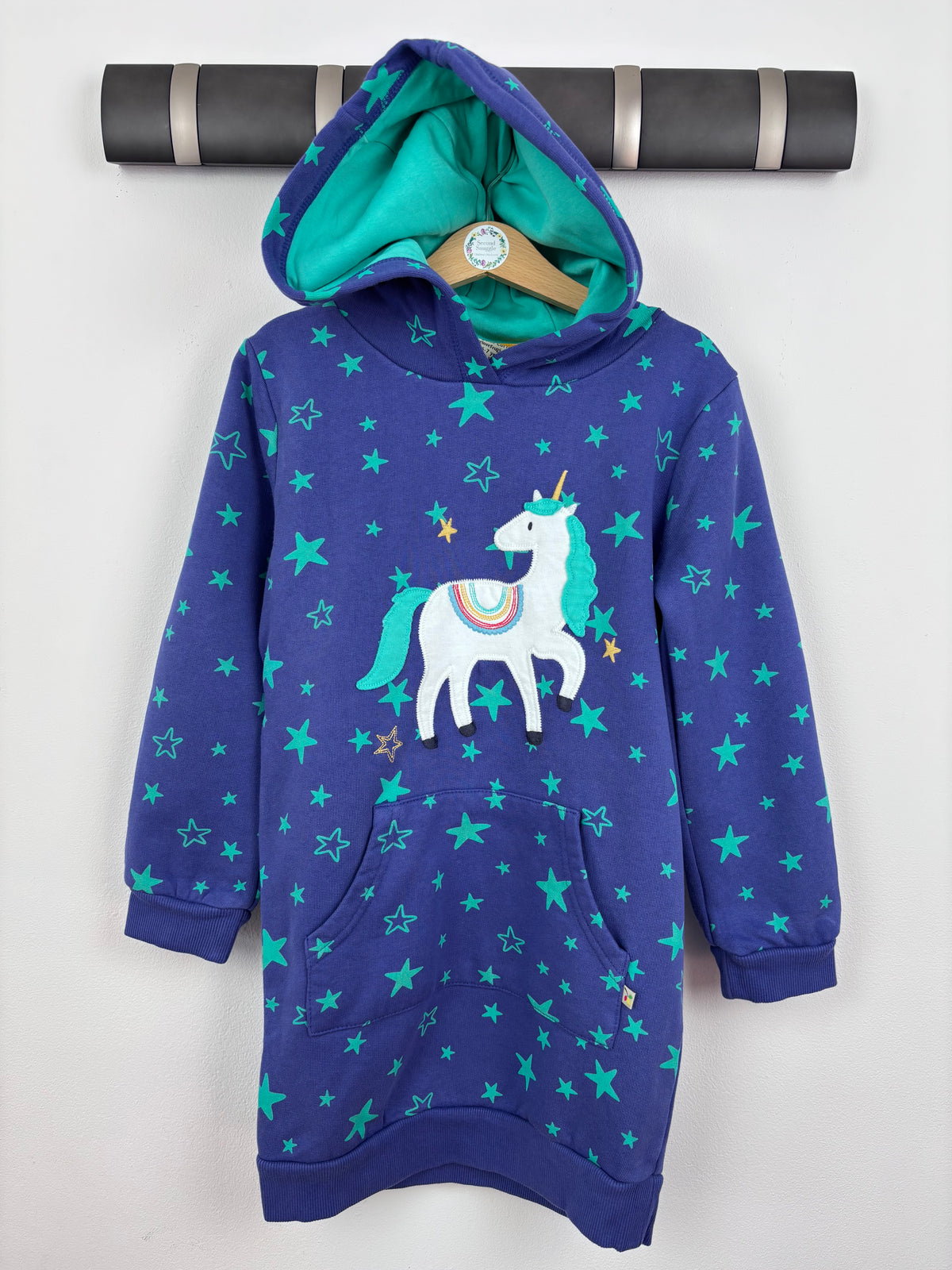 Frugi Purple Star Hoodie Dress Unicorn Appliqué-Dresses-Second Snuggle Preloved