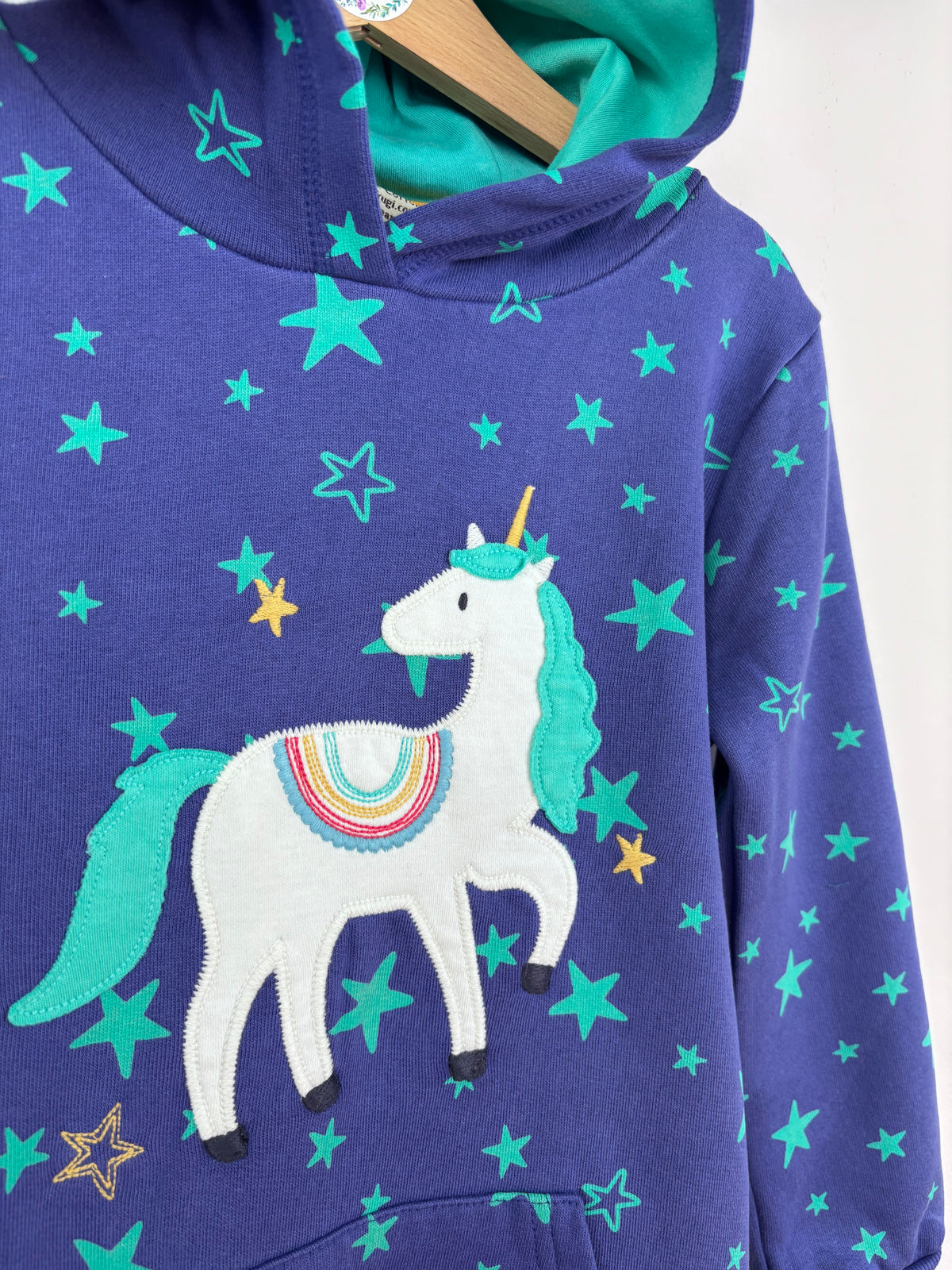 Frugi Purple Star Hoodie Dress Unicorn Appliqué-Dresses-Second Snuggle Preloved