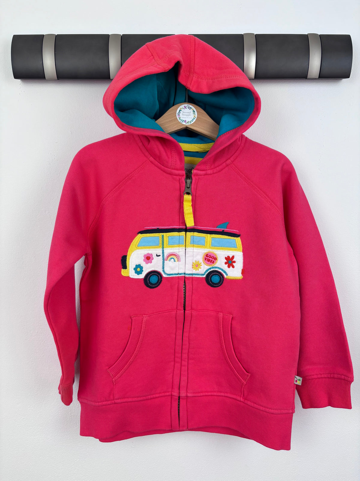 Frugi Pink Zip Hoodie with Camper Van Appliqué-Hoodies-Second Snuggle Preloved