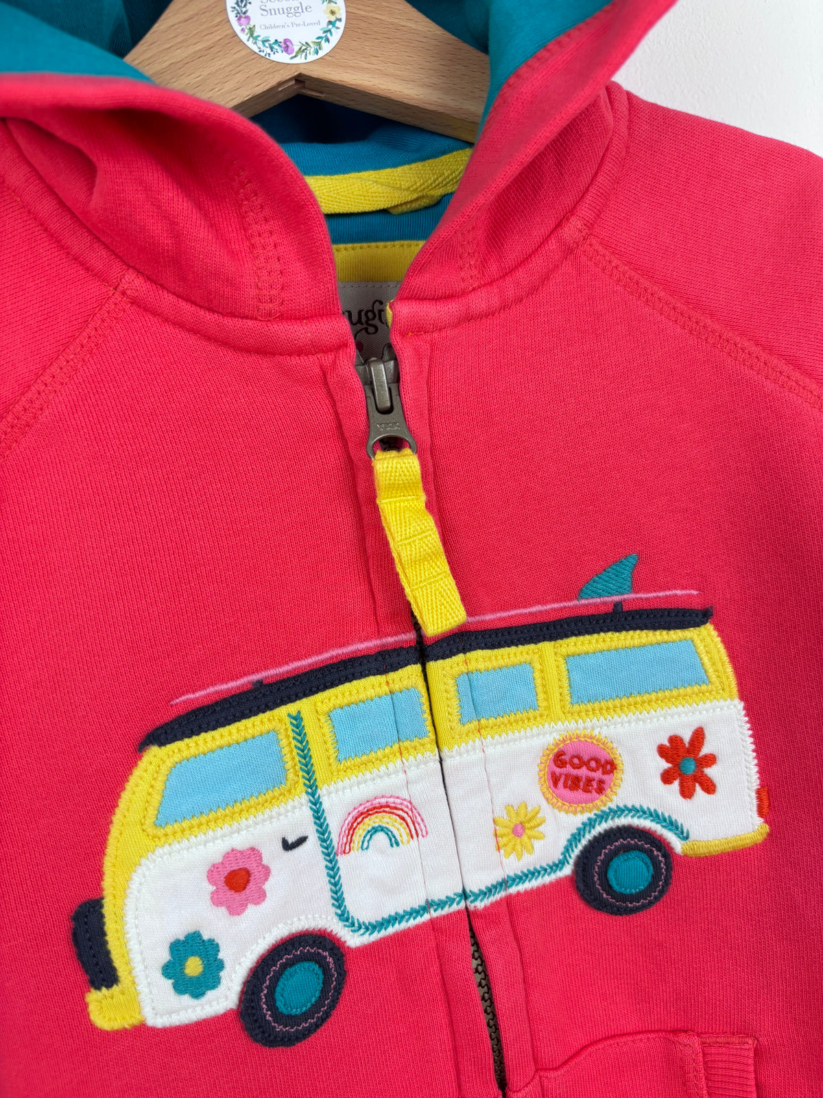 Frugi Pink Zip Hoodie with Camper Van Appliqué-Hoodies-Second Snuggle Preloved