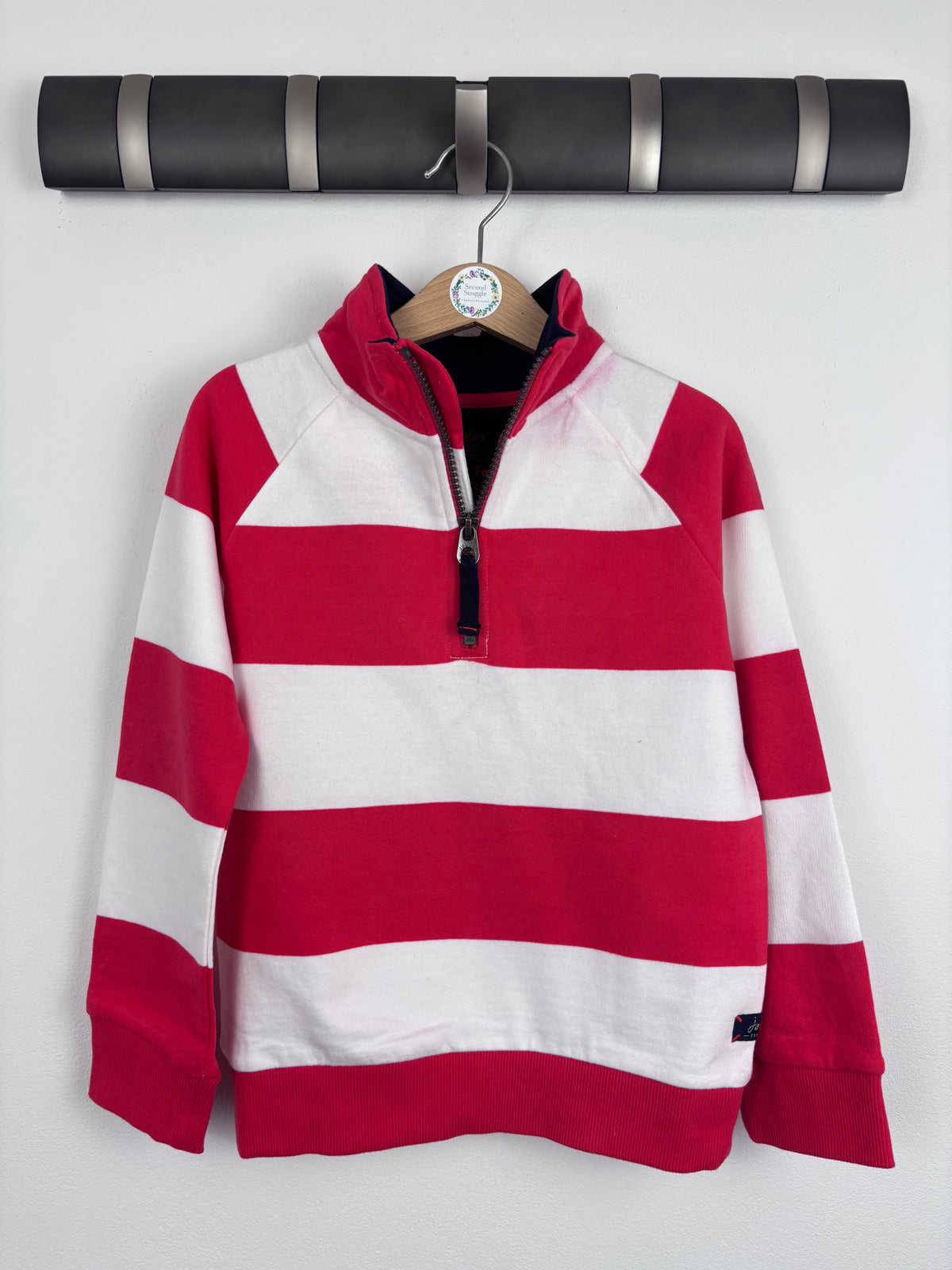 Joules Red and White Stripe Quarter Zip Sweatshirt-Jumpers-Second Snuggle Preloved