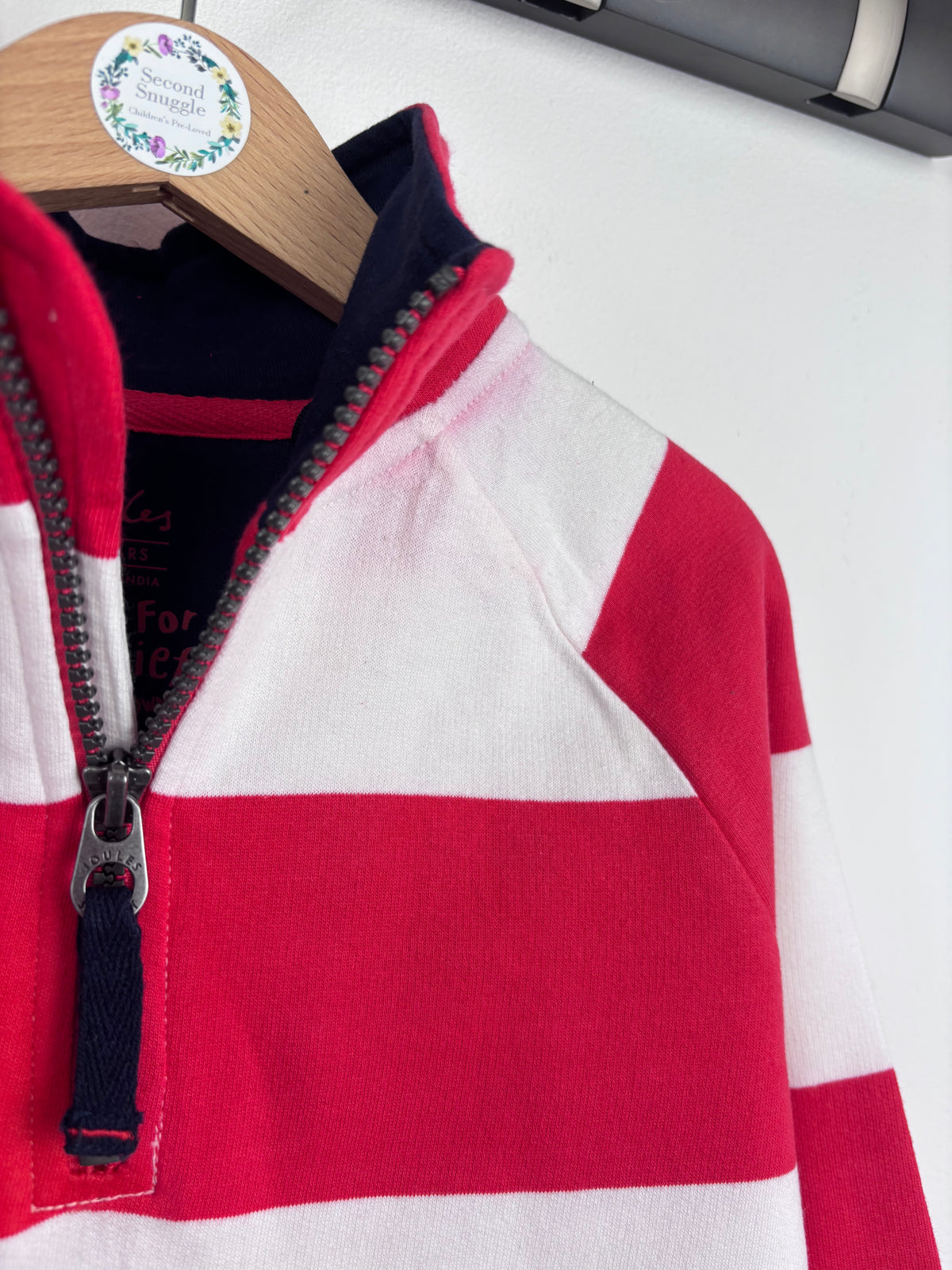 Joules Red and White Stripe Quarter Zip Sweatshirt-Jumpers-Second Snuggle Preloved
