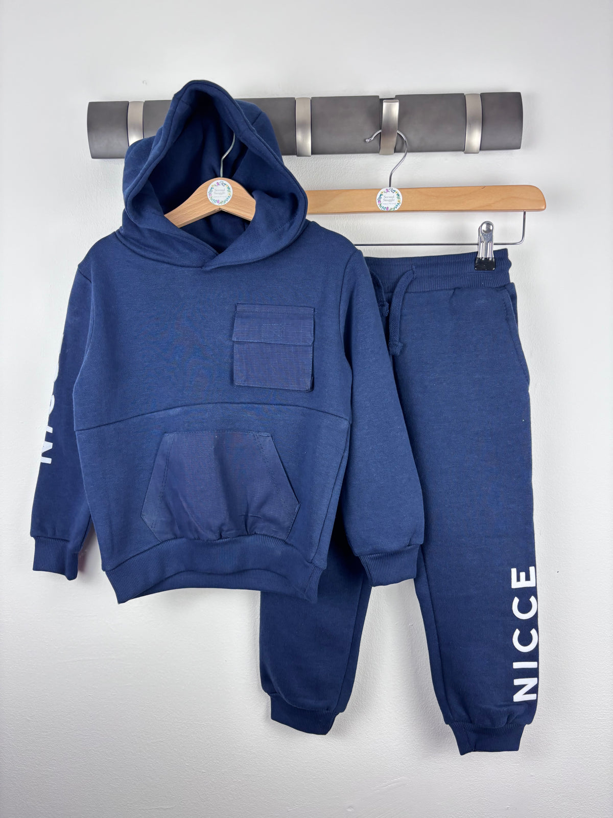Nicce Hoodie And Jogger Set Navy Logo Sleeve-Sets-Second Snuggle Preloved