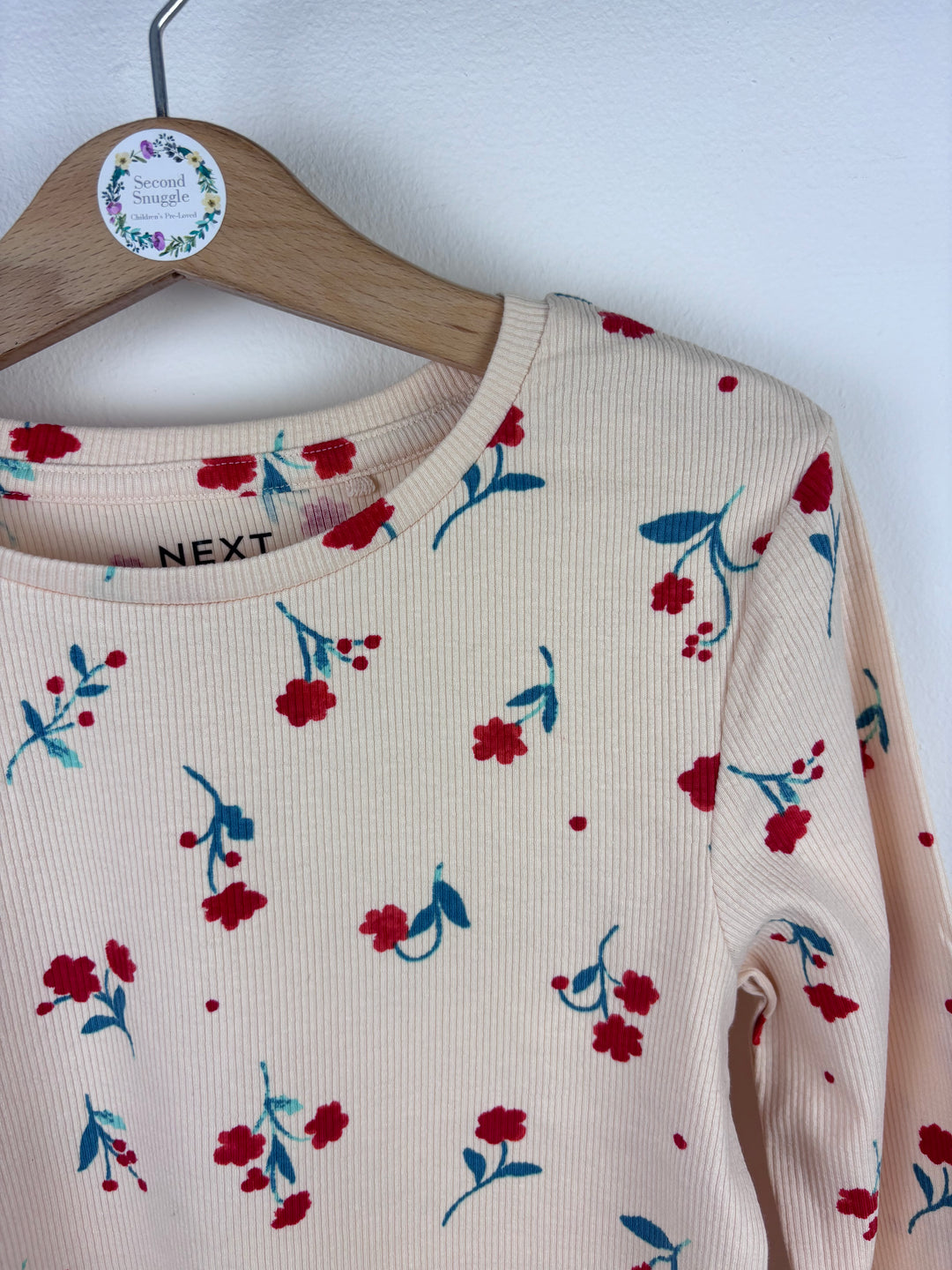 Next Long Sleeve Top Cream Floral Ribbed Multiple Sizes-Tops-Second Snuggle Preloved
