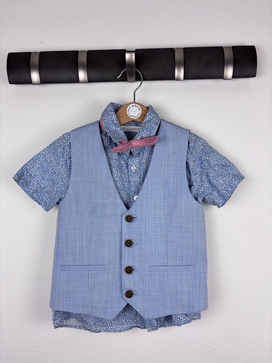 Next Blue Waistcoat Shirt And Bow Tie Set 3-4 Years-Shirts-Second Snuggle Preloved
